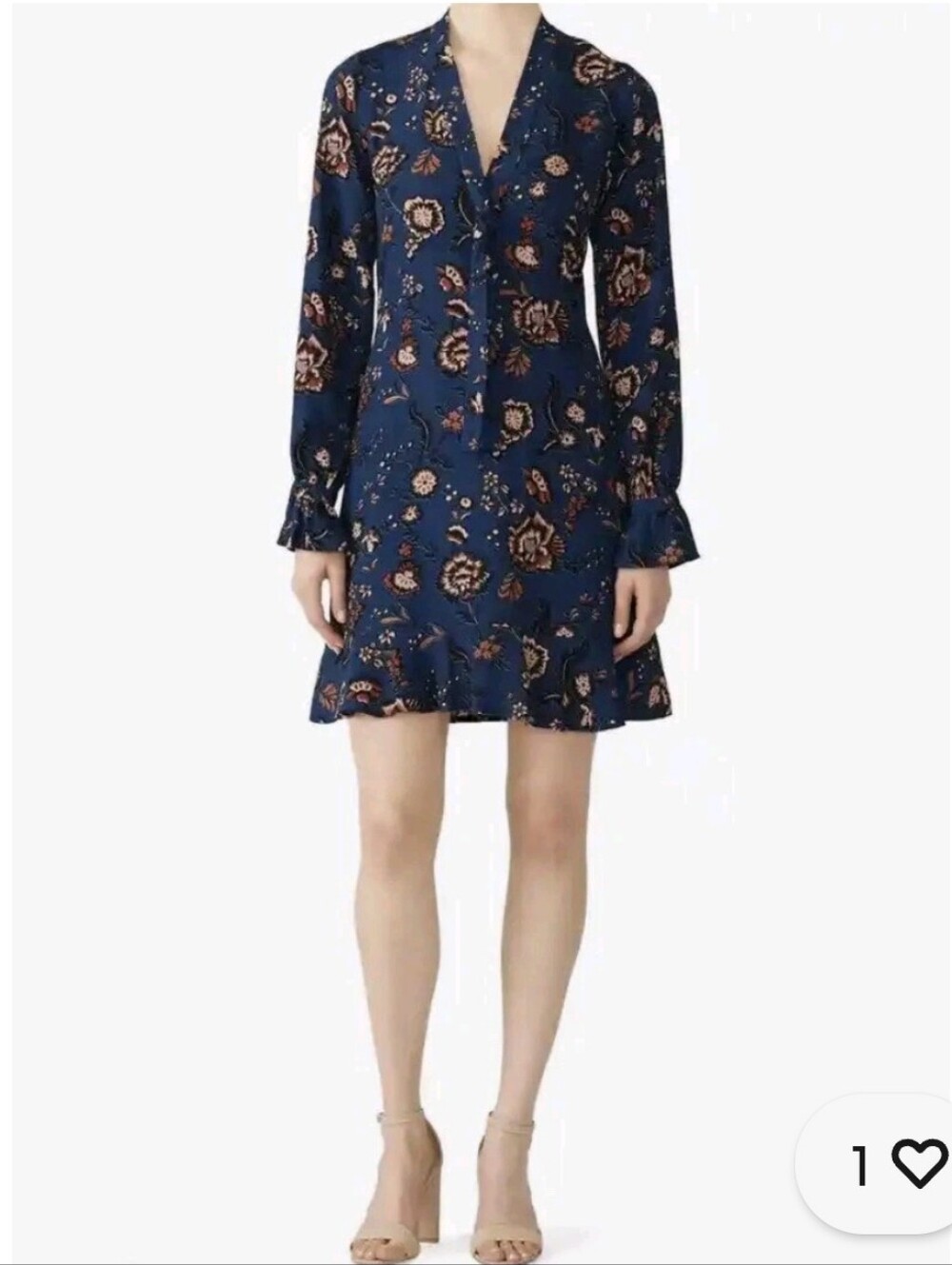 Sanctuary Dress Size S Blue Floral Tie V Neck Flounce Hem Long Sleeve NWT
